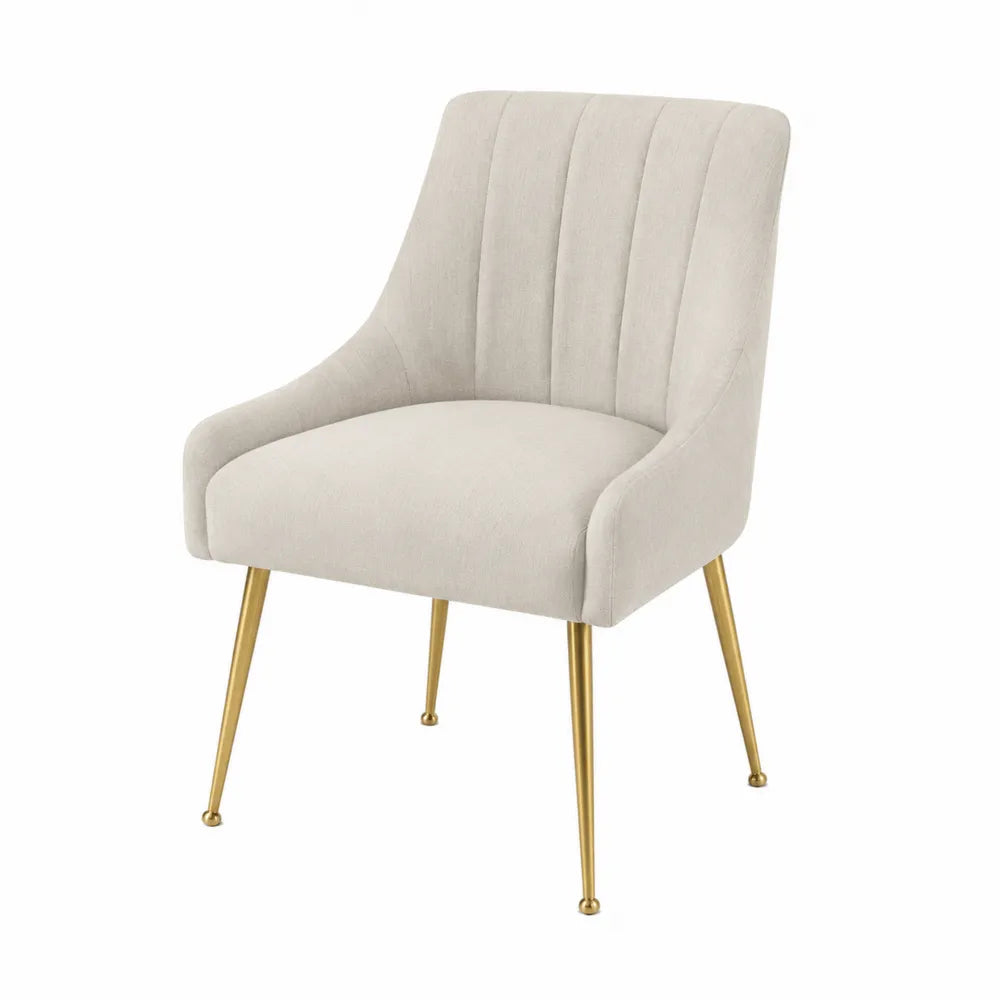 Chaise de salle à manger rembourrée avec accoudoirs 57 x 60 x 86 cm tissu polyester beige acier doré