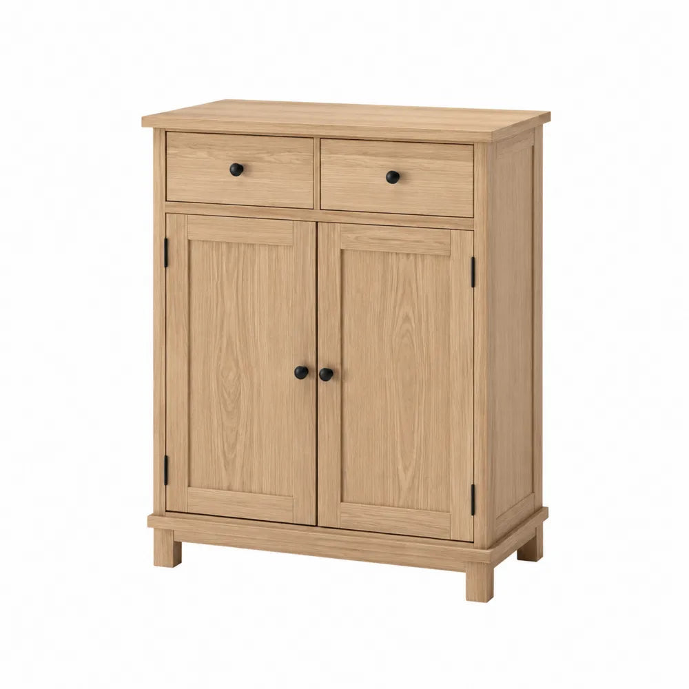 Buffet de salle à manger 85 x 40 x 80 cm bois chêne clair 2 portes 2 tiroirs pieds bois naturel