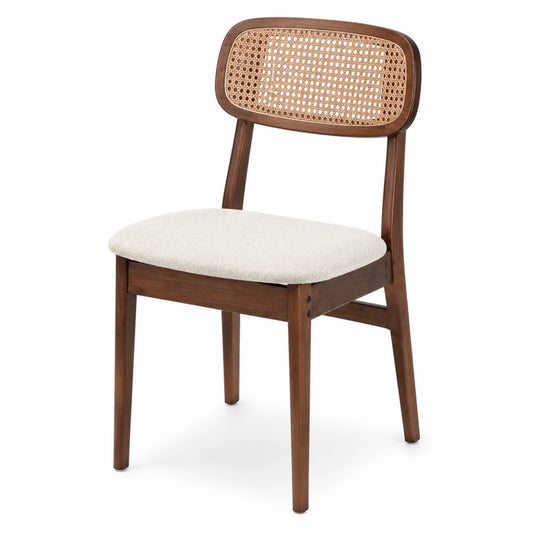 Chaise de salle à manger 49 x 54 x 82 cm cannage rotin naturel bois massif hévéa assise polyester beige cadre marron
