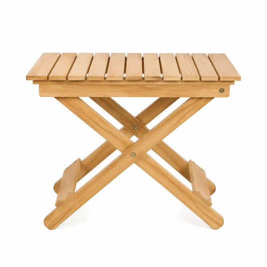 Table basse d'extérieur pliante en acacia massif naturel plateau à lattes 70 cm x 45 cm x 50 cm