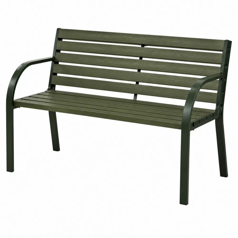 Banc de jardin 2 places en lames PEHD vert foncé avec cadre en acier thermolaqué 122 x 63 x 86 cm
