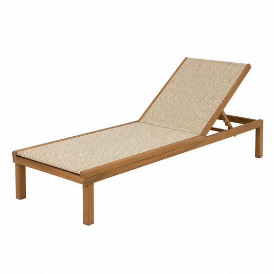 Bain de soleil d’extérieur réglable en bois massif et toile textile beige 195 x 65 x 85 cm