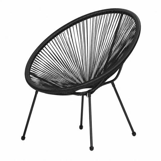 Chaise de jardin type Acapulco en cordage PE et acier noir forme ronde 85 x 78 x 88 cm