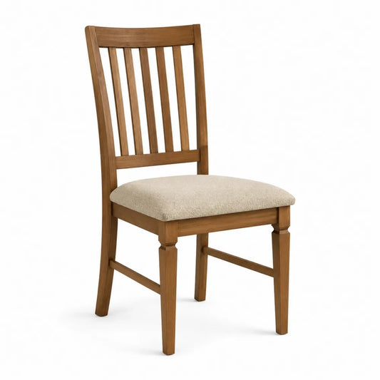Chaise de salle à manger en bois naturel 45 x 52 x 85 cm assise rembourrée polyester beige dossier à barreaux