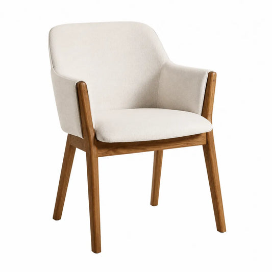 Chaise de salle à manger avec accoudoirs 60 x 58 x 82 cm tissu bouclé écru bois hévéa massif naturel