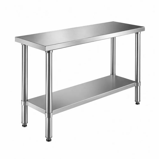 Table de préparation rectangulaire inox 120 cm x 45 cm x 90 cm acier inoxydable argenté avec étagère inférieure